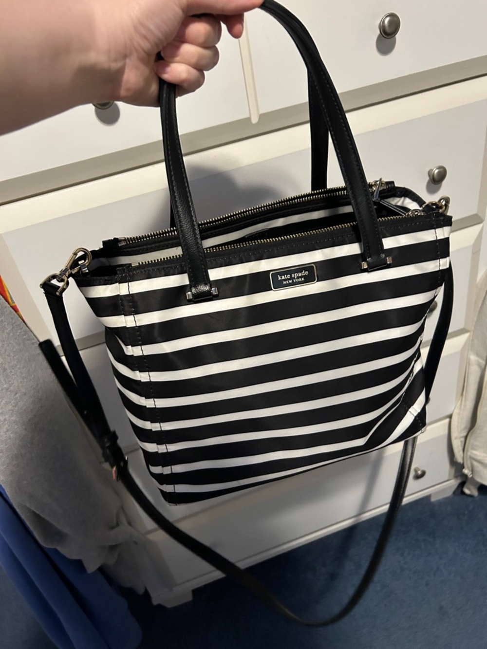 Kate Spade Black and White Stripe Crossbody